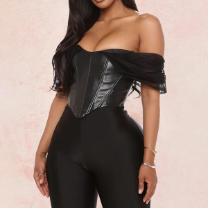 Bustier Svart konstläder vollbrust