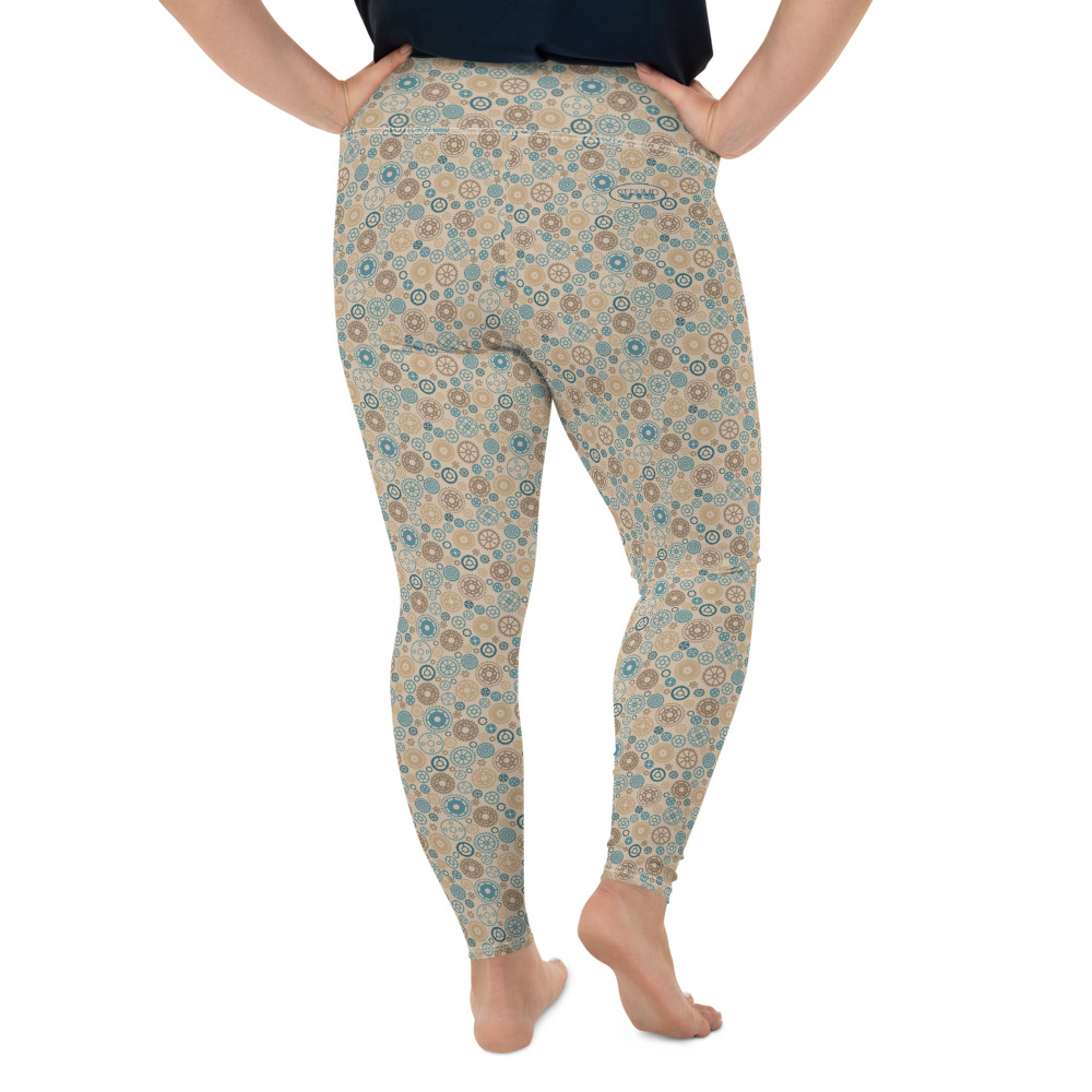 KUGGHJUL beige långa leggings med turkosa och bruna kugghjul (2XL-6XL) - Bild 4